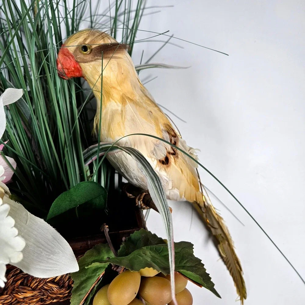 Floral‎ Wall Decor OS Brown Pink Tropical Orchid Bird Tiki Arrangement Beach